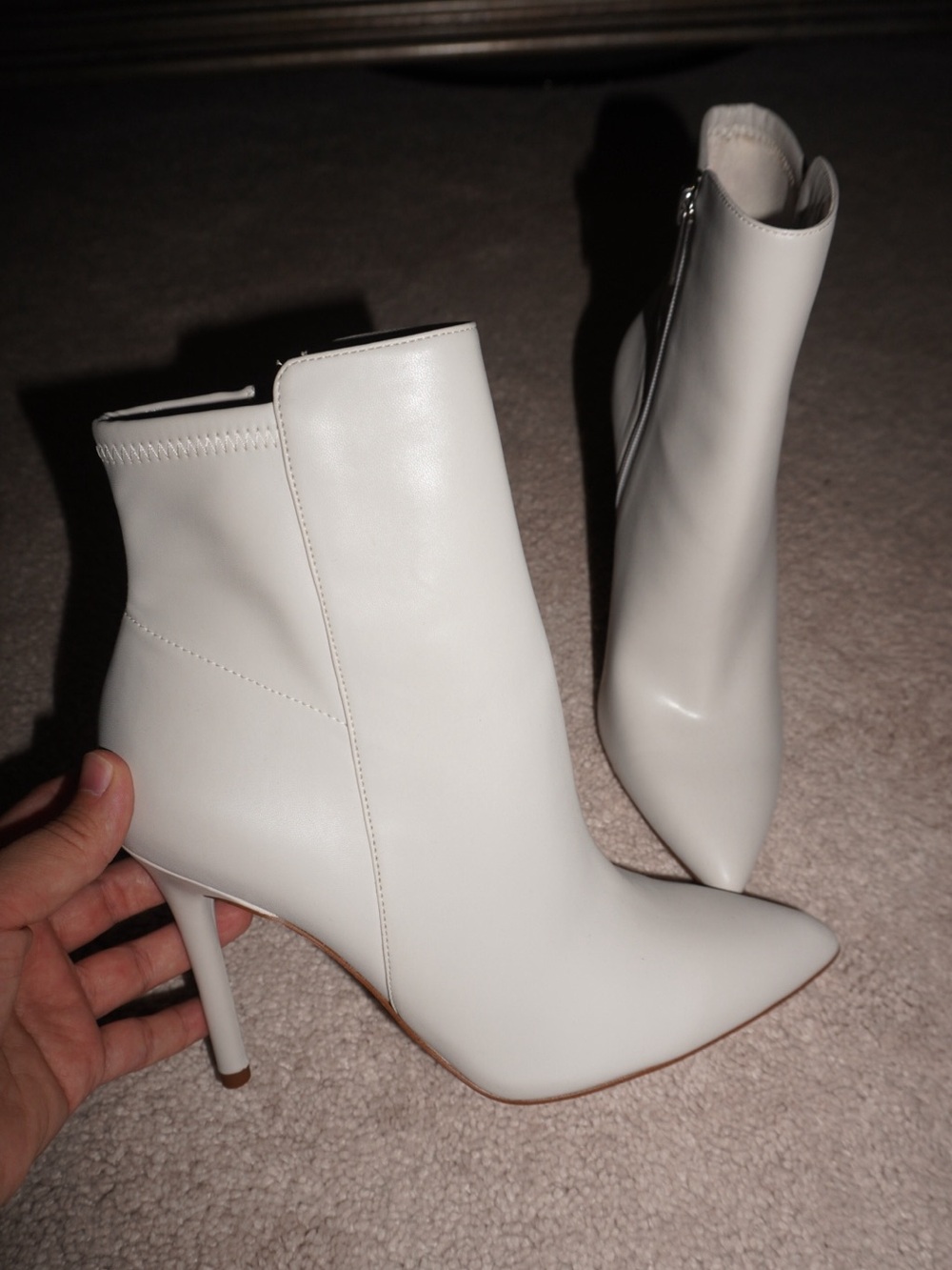 Women’s White Pointed-Toe Stiletto Ankle Boots